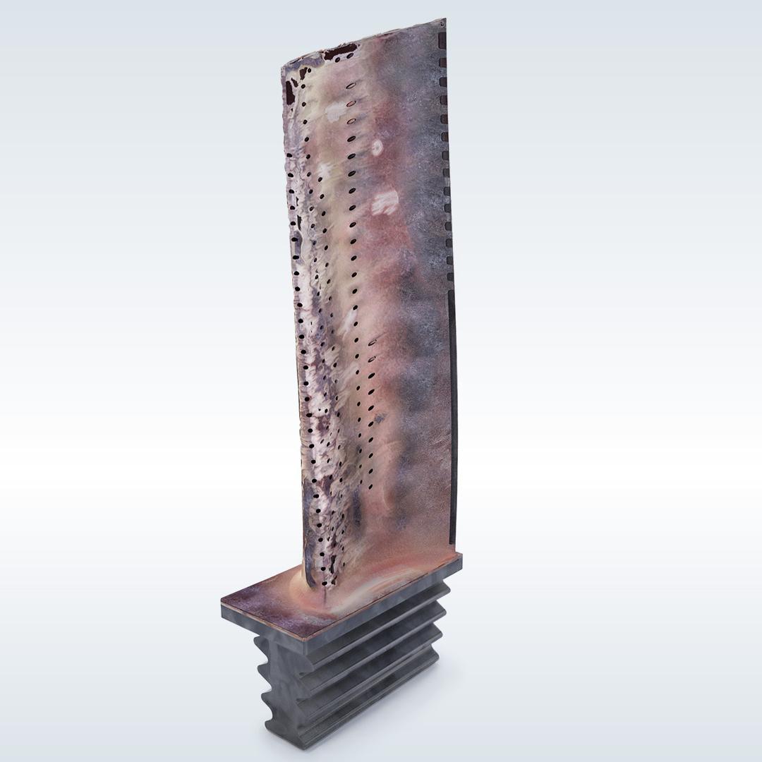 The picture shows a damaged blade after use. It will be overhauled in the MRO process.