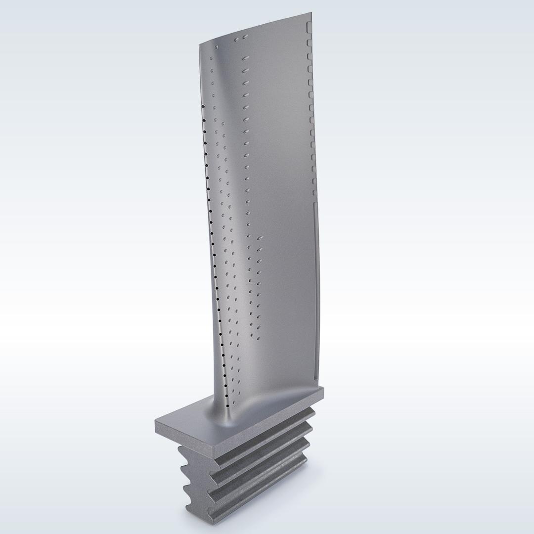 The image depicts a blade that has undergone sandblasting to remove its coating.