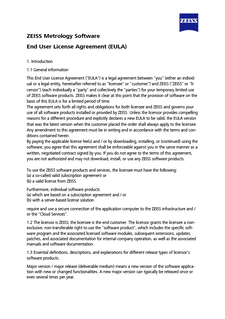 Preview image of End User License Agreement (EULA) ZEISS Metrology Software
