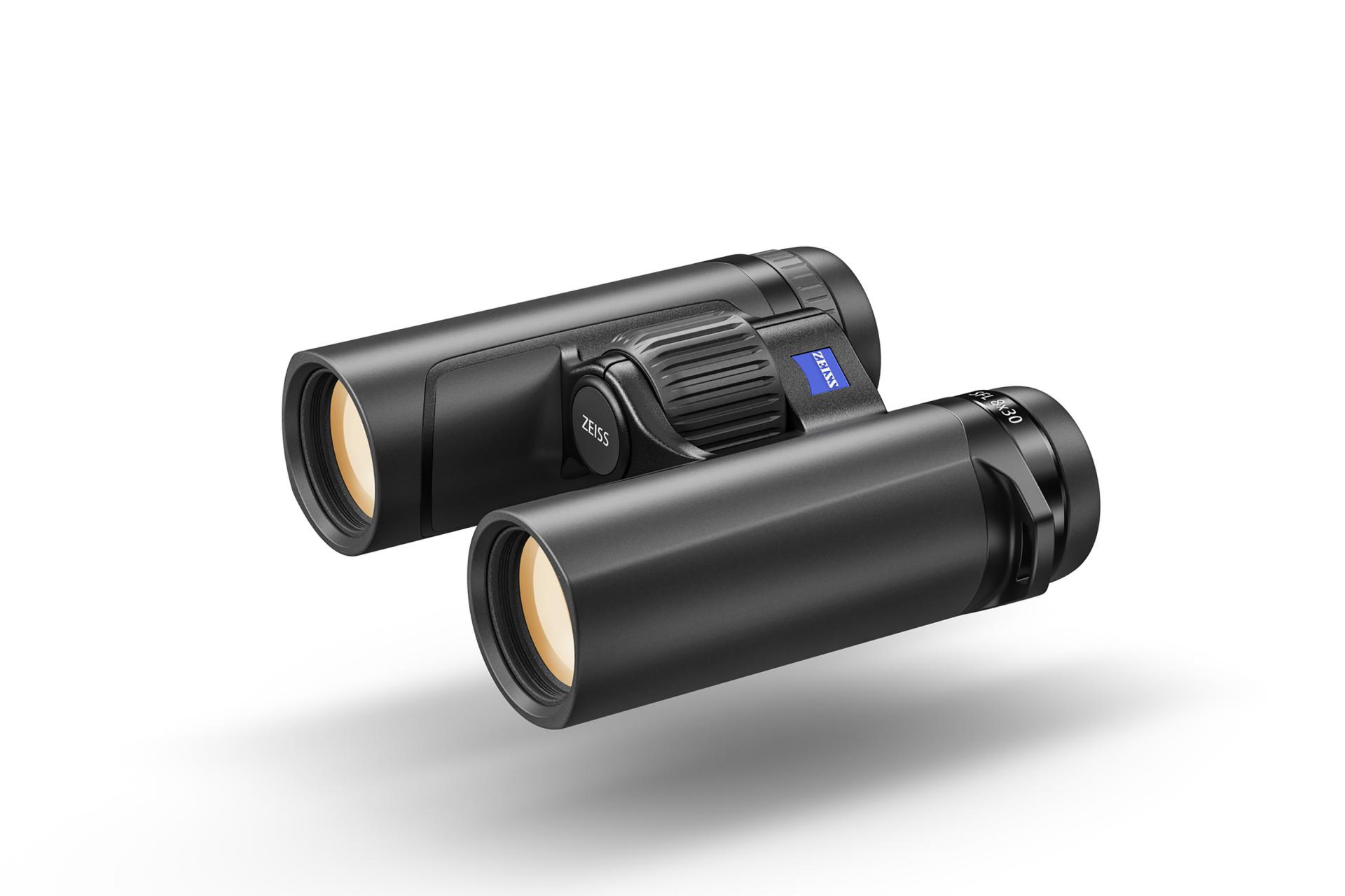 Black ZEISS binoculars with a compact, modern design and the ZEISS logo visible on the hinge.