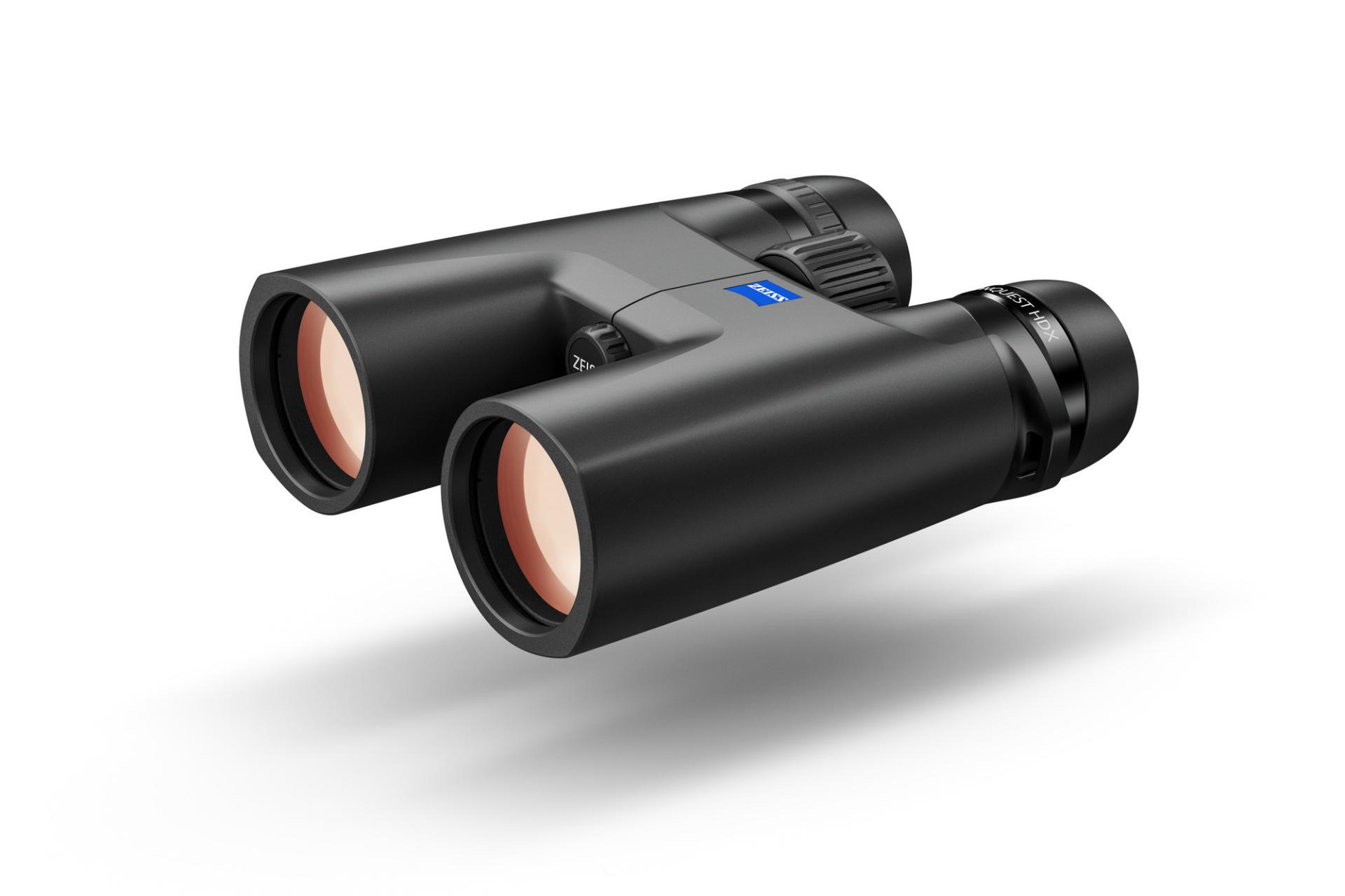 Black ZEISS binoculars with a sleek, modern design and a blue ZEISS logo on the hinge.