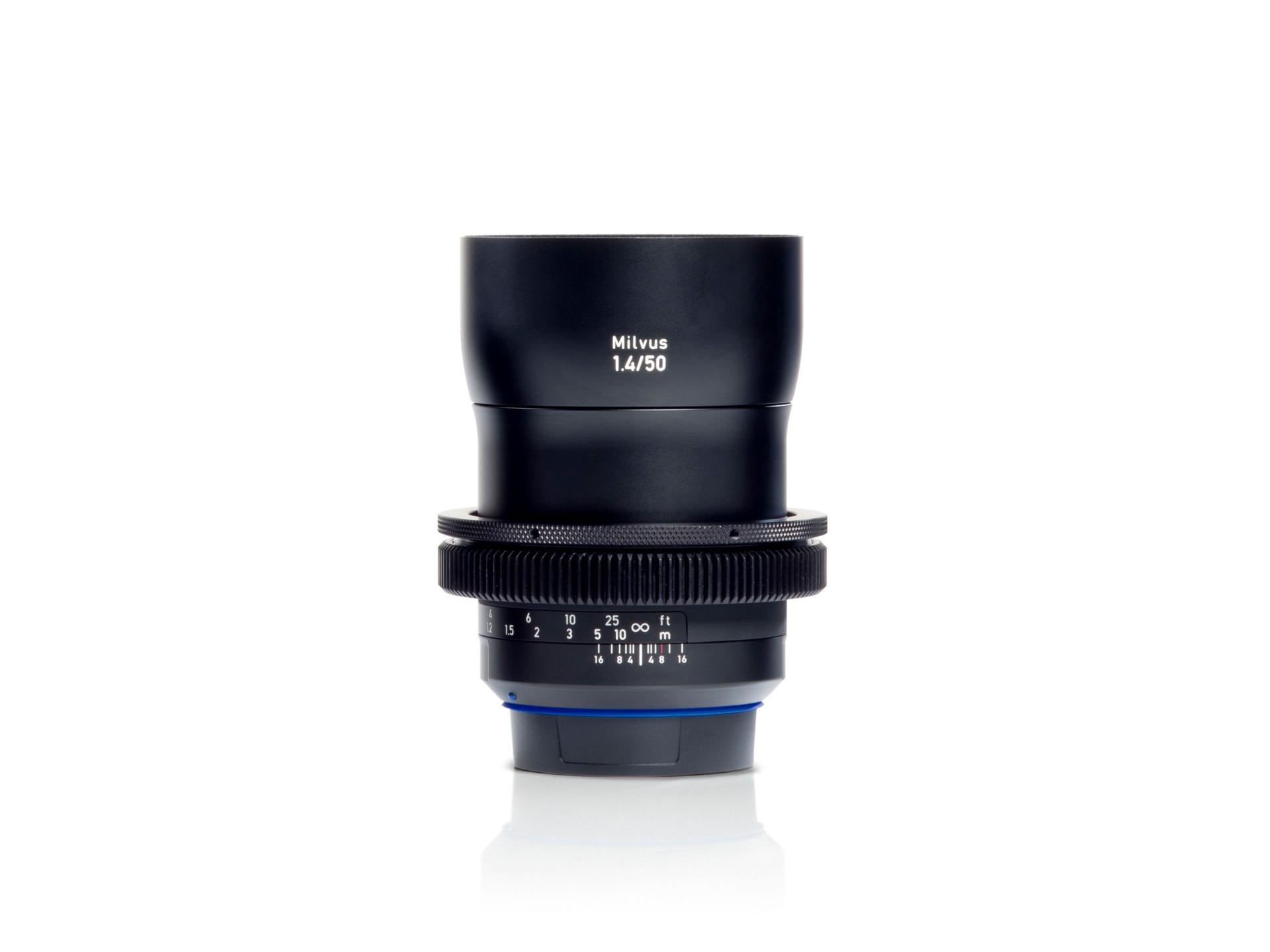 ZEISS Milvus 2.8/21 wide-angle camera lens with focus and aperture markings, displayed upright against a white background.