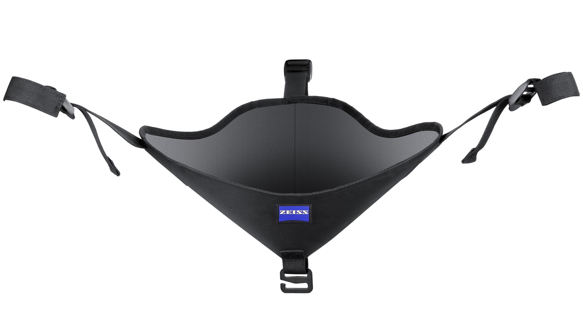 Black padded neck strap with adjustable side straps and a central ZEISS logo on the front.