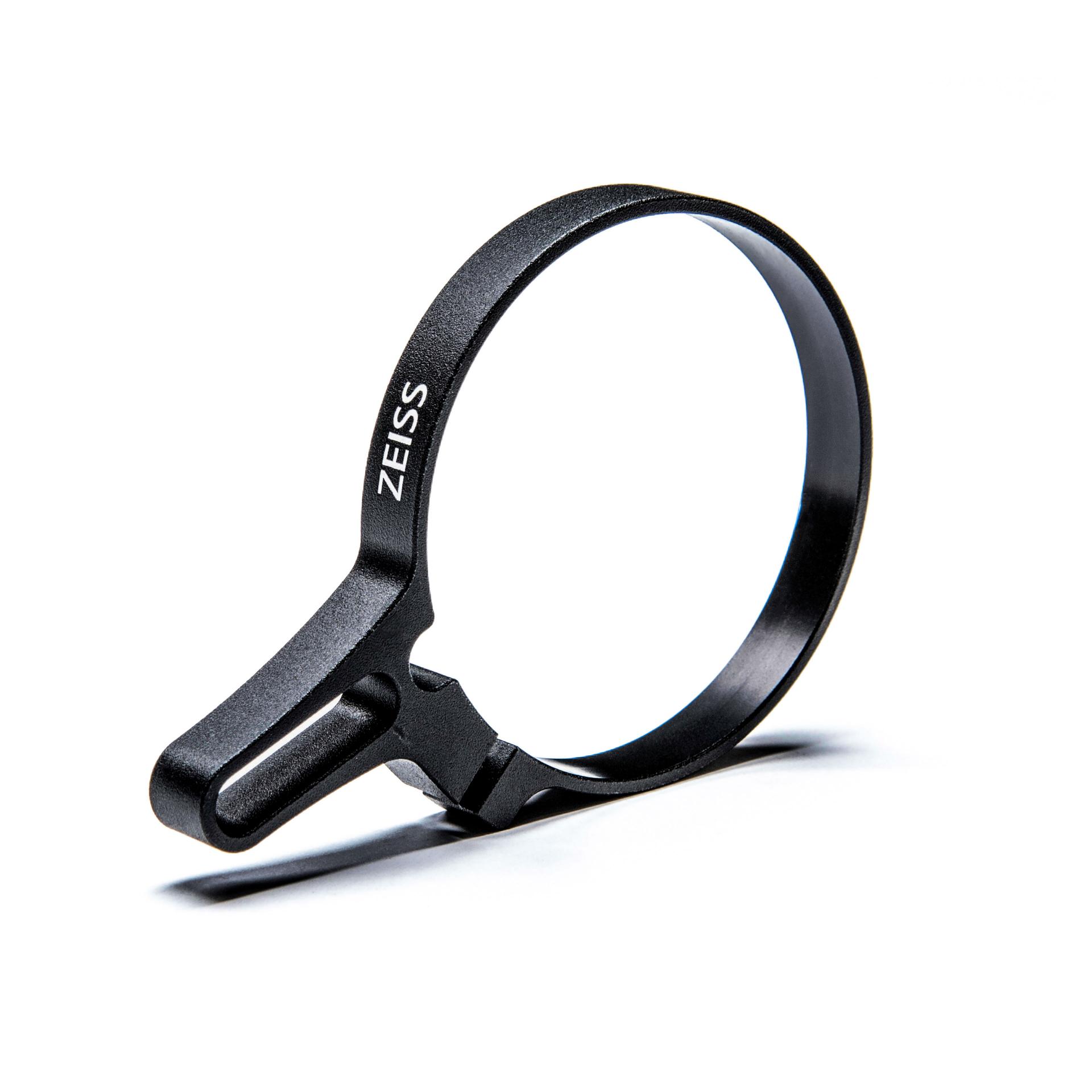 Black ZEISS magnification throw lever with a matte finish, designed for precise control on riflescope adjustment rings.
