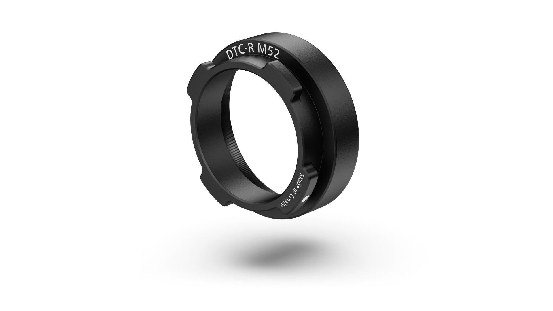 Black ZEISS DTC-R M52 adapter ring shown isolated on a white background with soft shadow underneath.