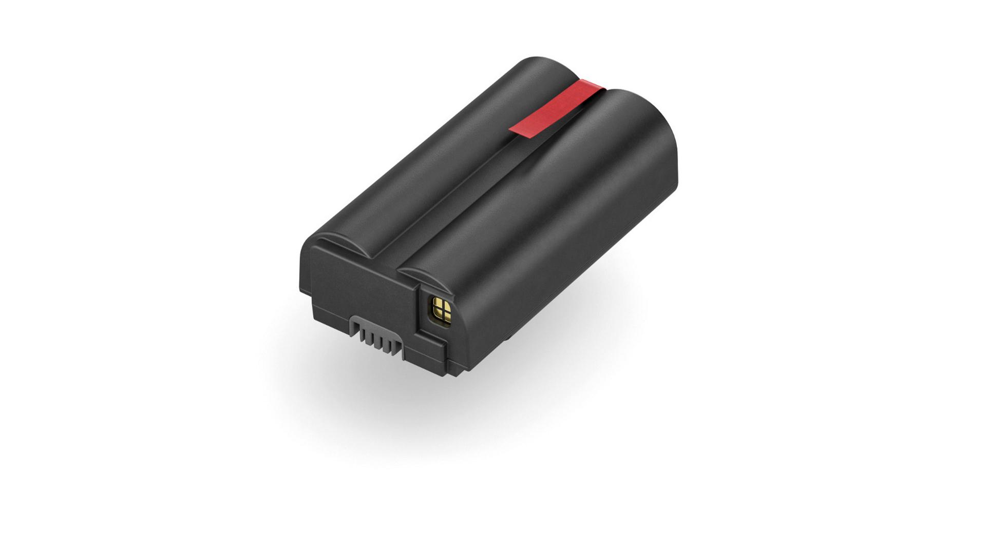 Black rechargeable battery pack with a red label strip, designed for use with ZEISS devices.