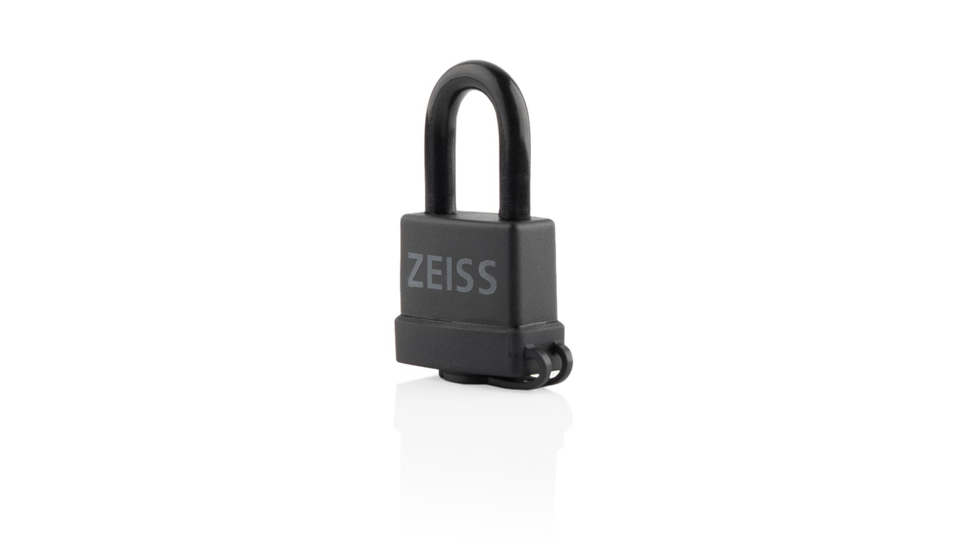Black padlock with the ZEISS logo displayed on the front.