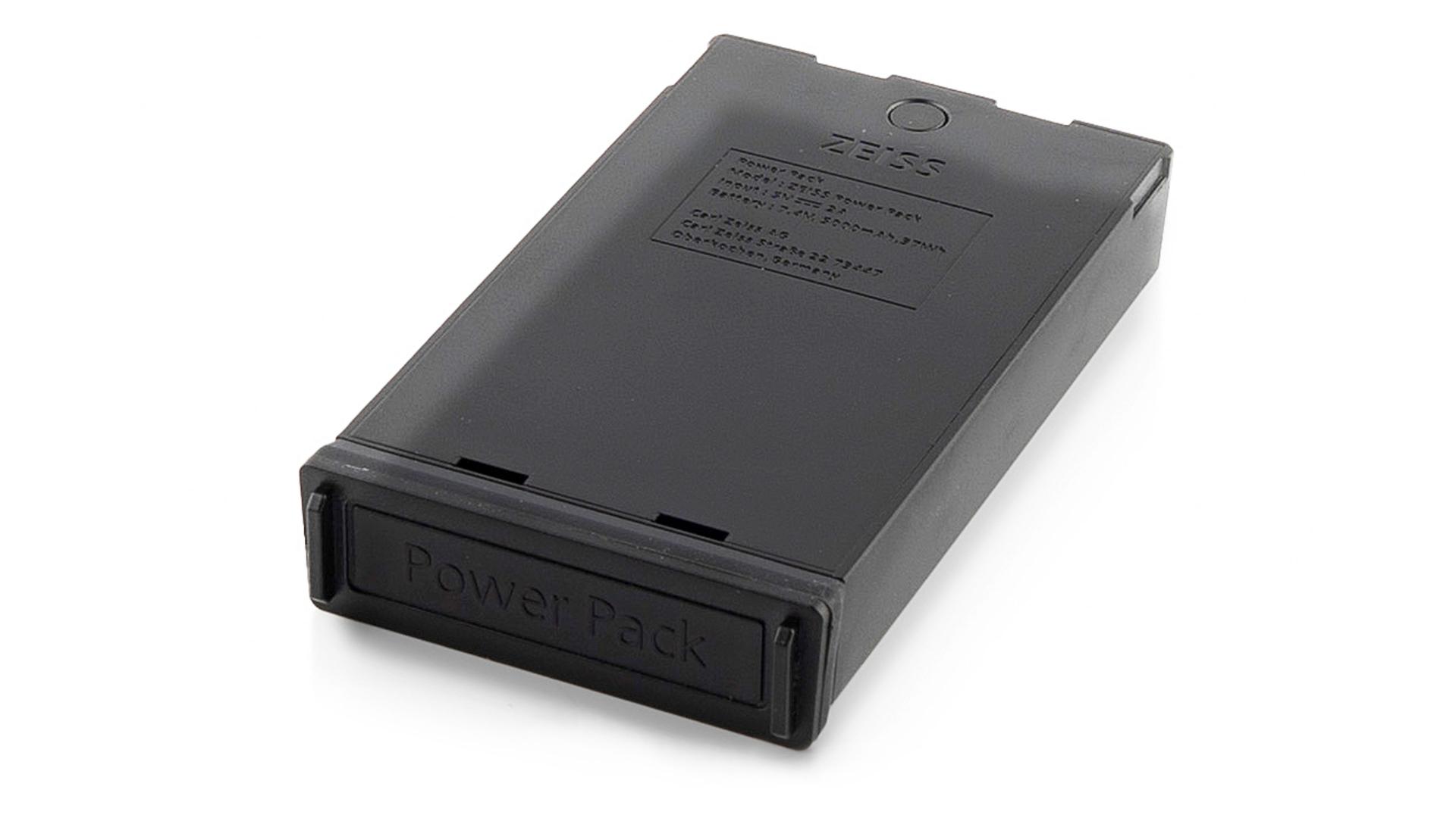 Black rectangular ZEISS Power Pack with labeled top surface and a visible "Power Pack" marking on the front edge.
