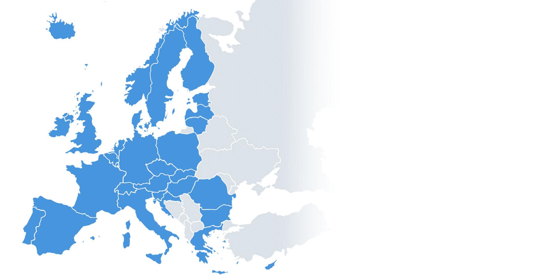 Map of Europe highlighting countries in blue to indicate ZEISS trail camera network coverage across the region.