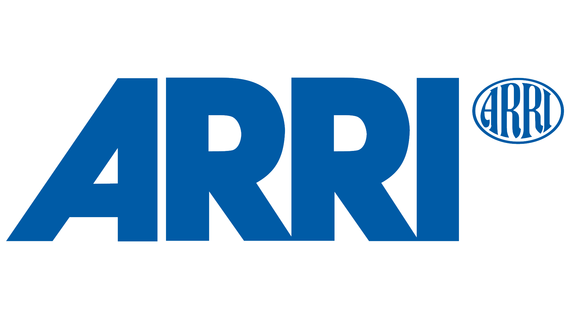 The logo of ARRI, featuring bold blue letters and a circular emblem.