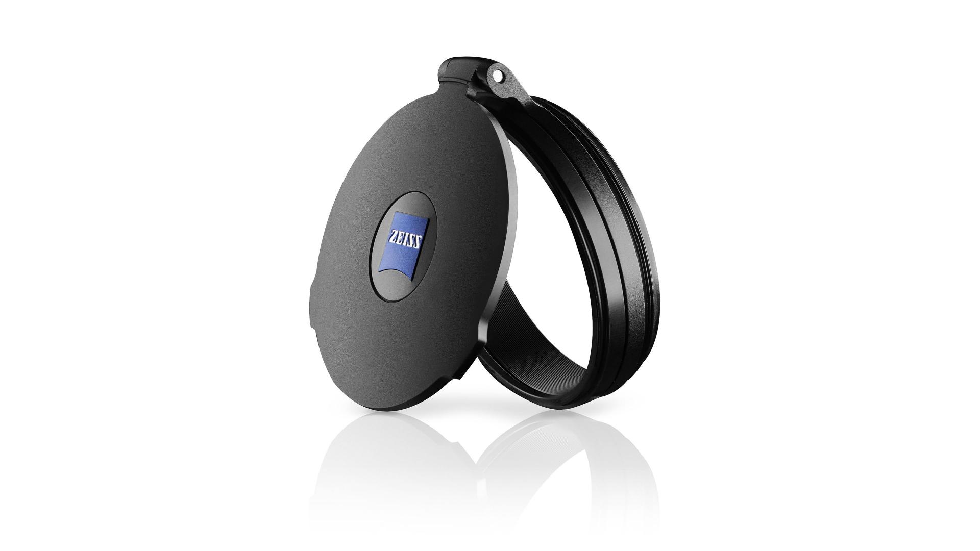 Black padded camera or binocular neck strap with adjustable straps and the ZEISS logo printed in gray.