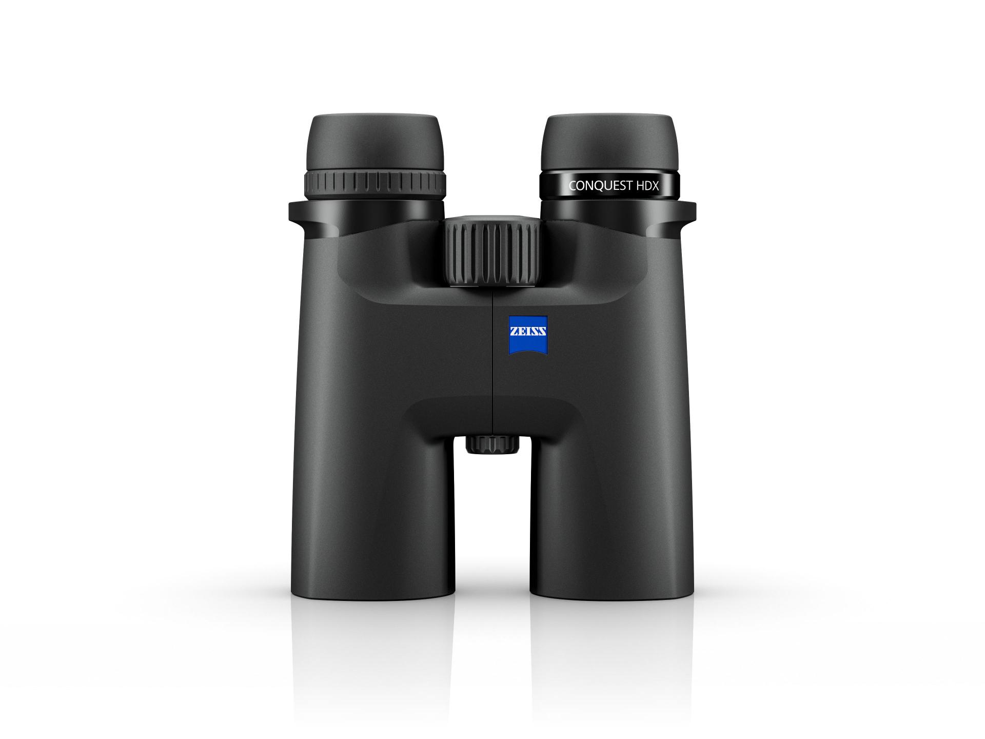 Black ZEISS CONQUEST HD binoculars with the ZEISS logo displayed on the central hinge, shown against a white background.