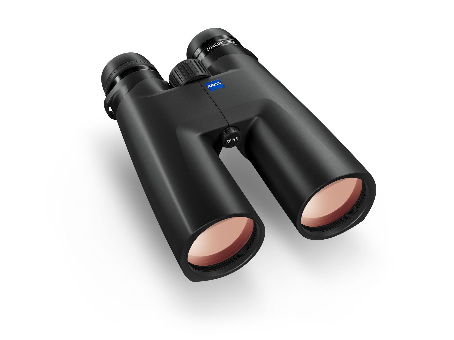Black ZEISS binoculars with large objective lenses and the ZEISS logo displayed near the eyepieces.