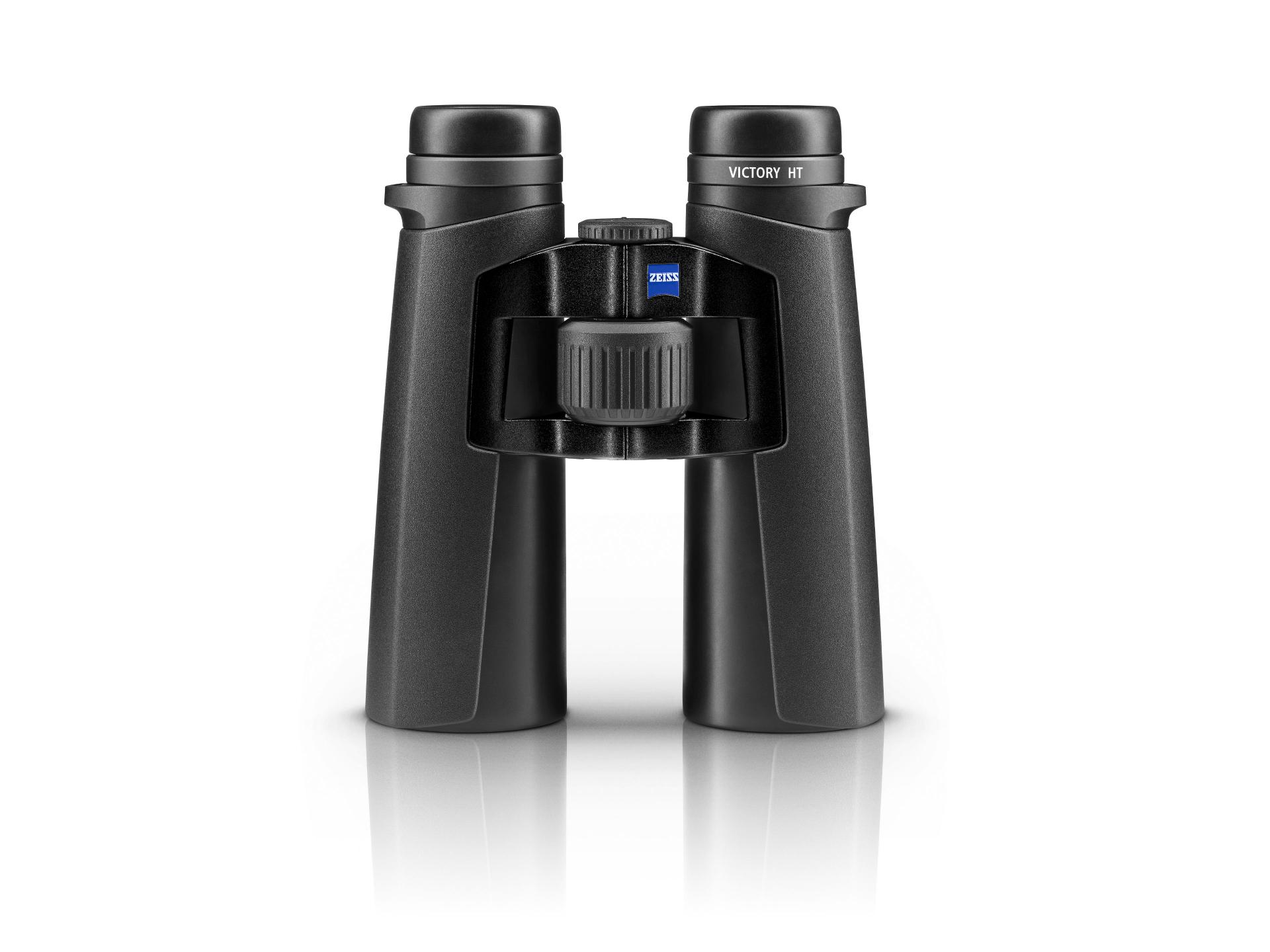 Black ZEISS Victory HT binoculars with a central focusing wheel and the ZEISS logo visible on the bridge.