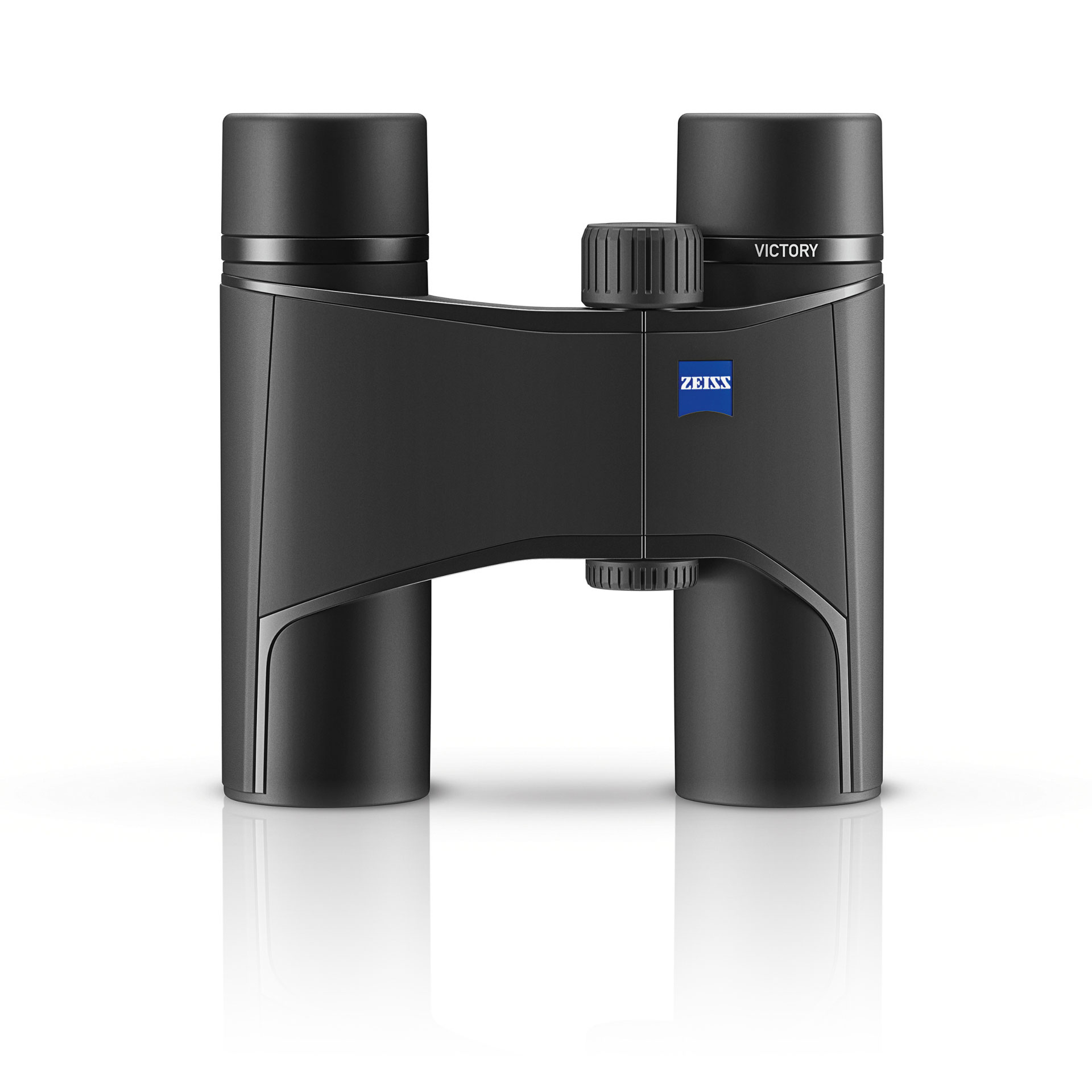 Black ZEISS Victory compact binoculars with a central focus knob and the ZEISS logo displayed on the bridge.