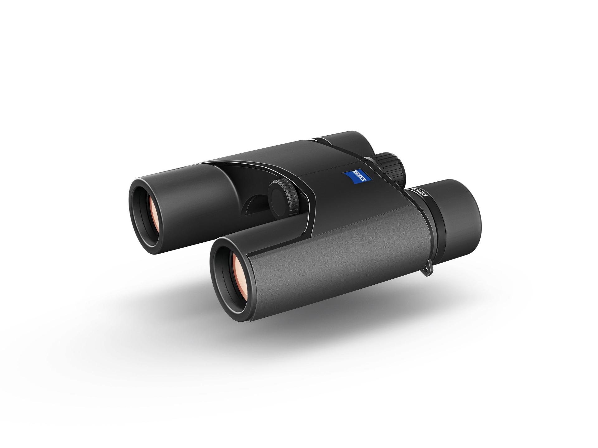 Black ZEISS binoculars with a sleek, modern design and the ZEISS logo displayed on the central hinge.