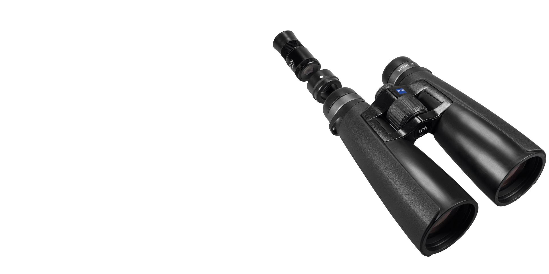 Black ZEISS binoculars with large objective lenses shown against a white background.