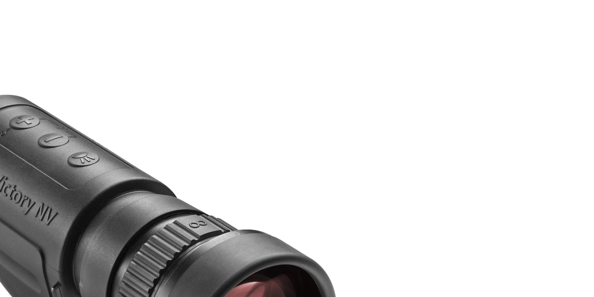 Close-up view of a ZEISS device showing three raised control buttons with plus, minus, and light symbols.