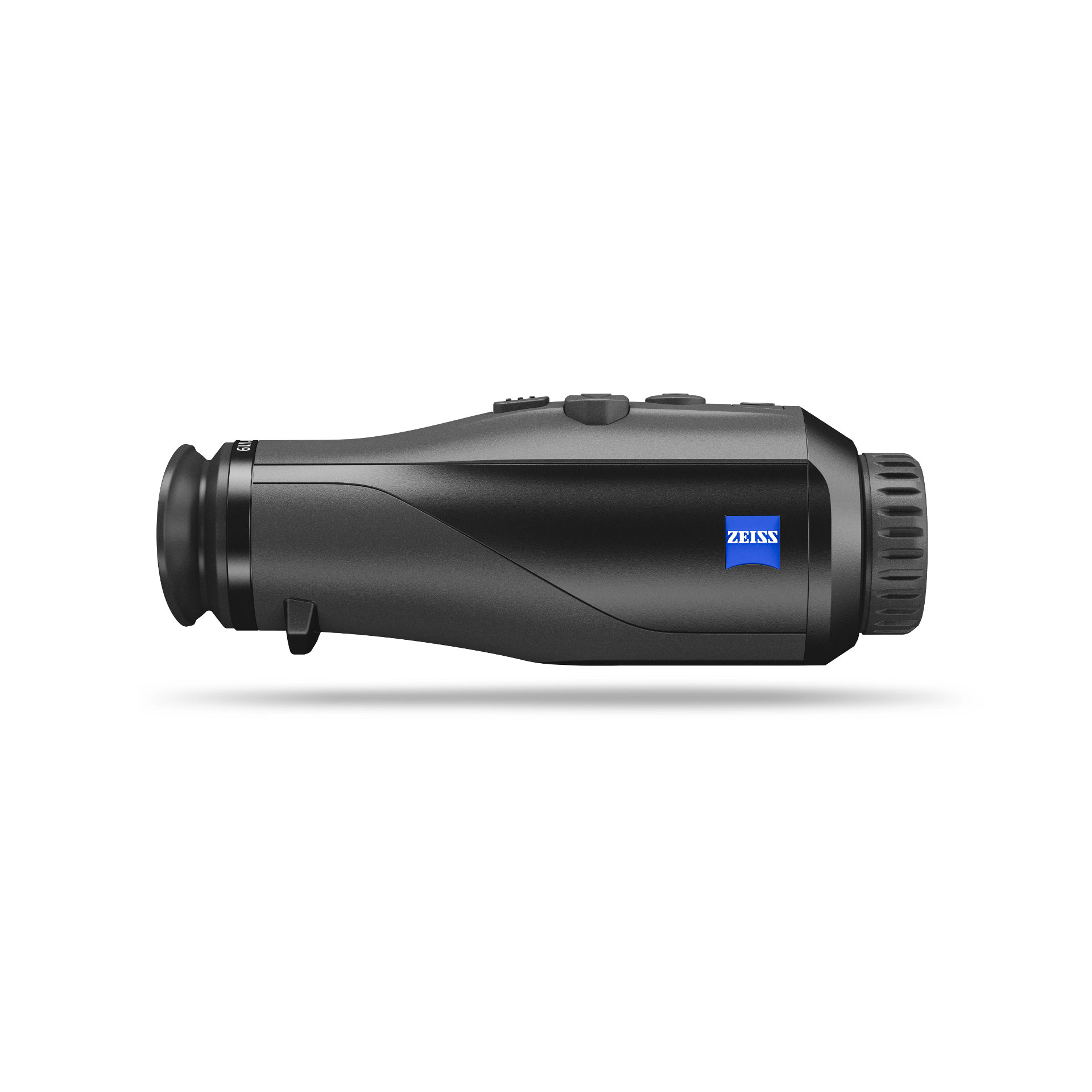 Side view of a black ZEISS thermal imaging monocular with the ZEISS logo on the body.