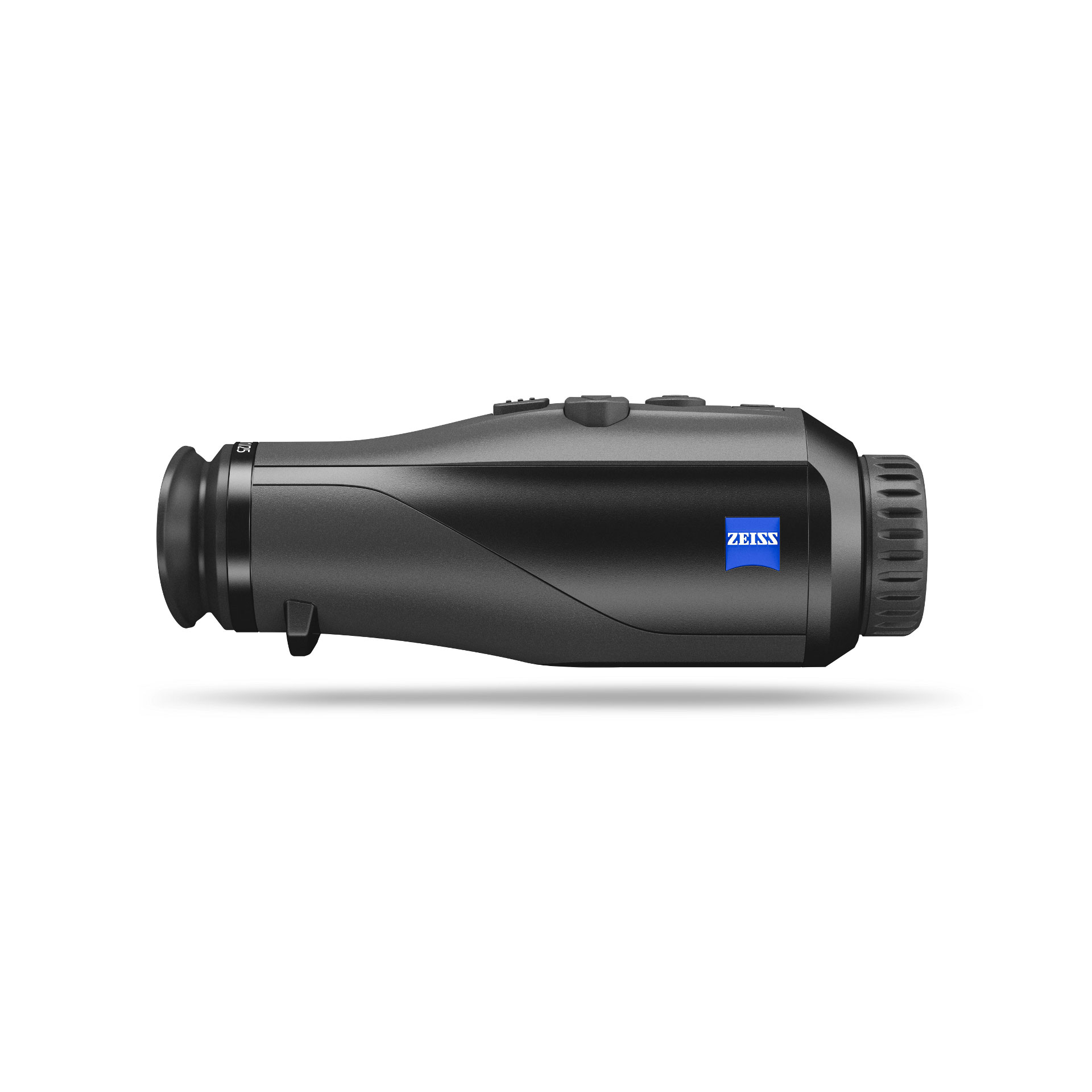 Side view of a black ZEISS thermal monocular with control buttons on top and the ZEISS logo displayed on the side.