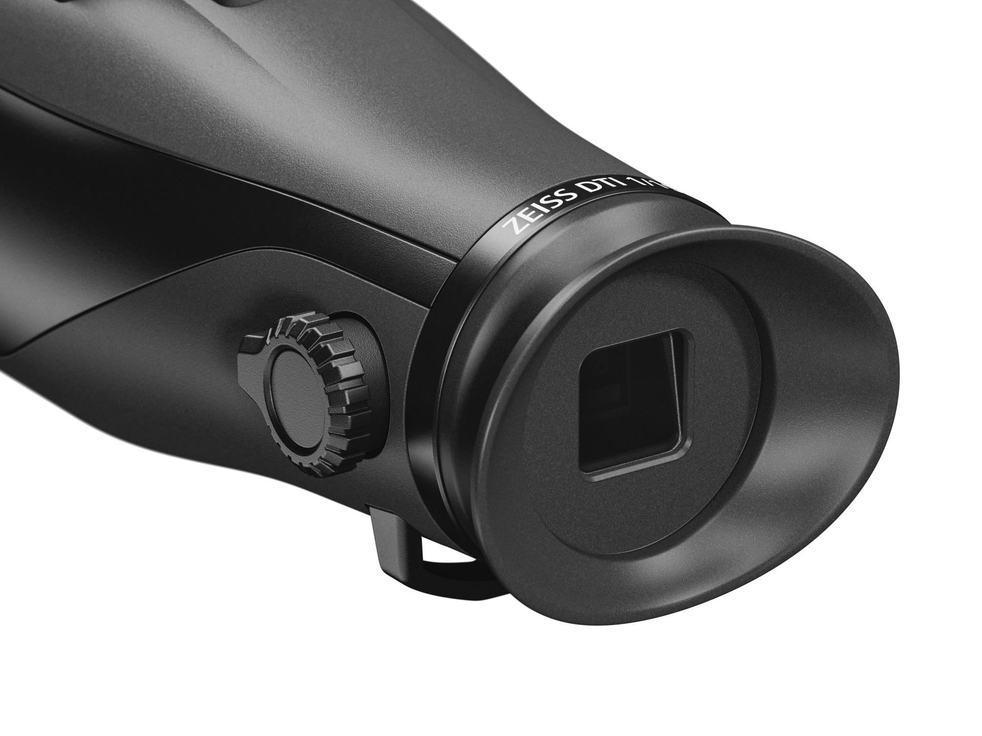 Close-up view of the eyepiece and control dial of a ZEISS DTI thermal imaging camera.
