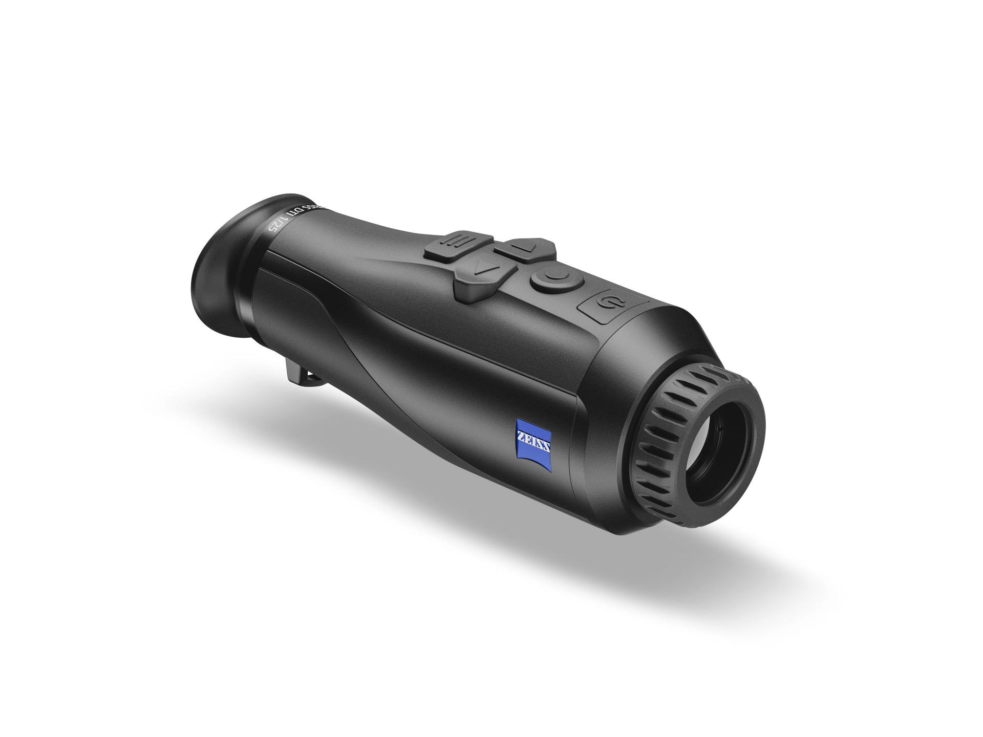 Compact black thermal imaging monocular with textured control buttons and ZEISS logo on the side.