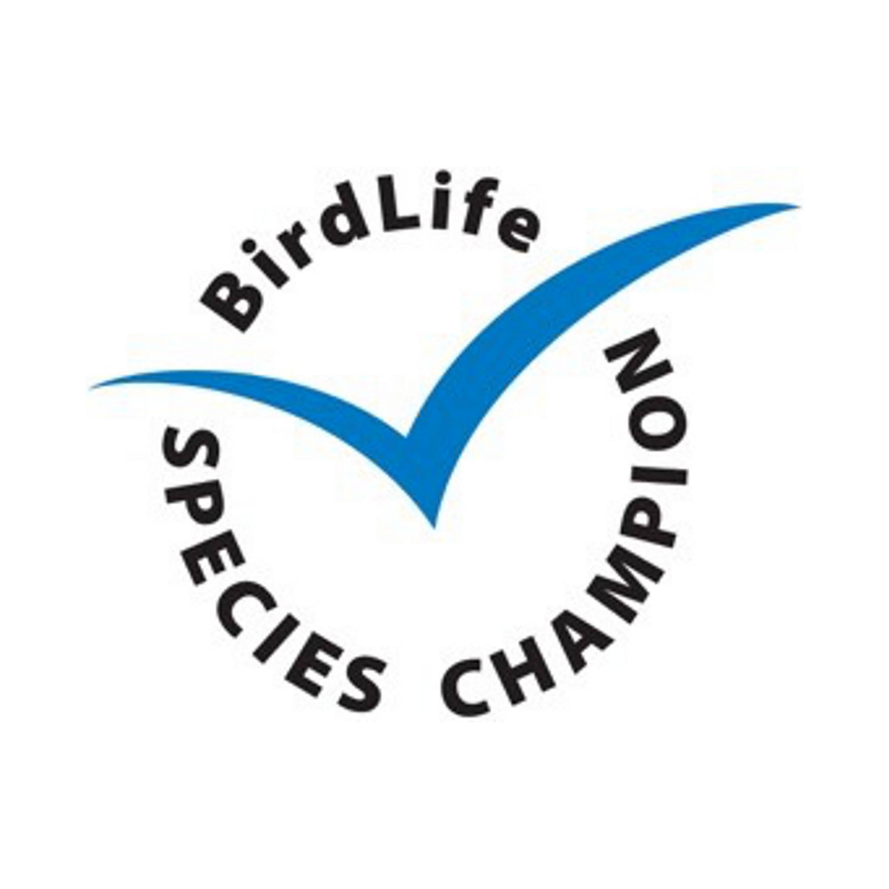 Blue checkmark symbol surrounded by the text "BirdLife Species Champion" in a circular arrangement.