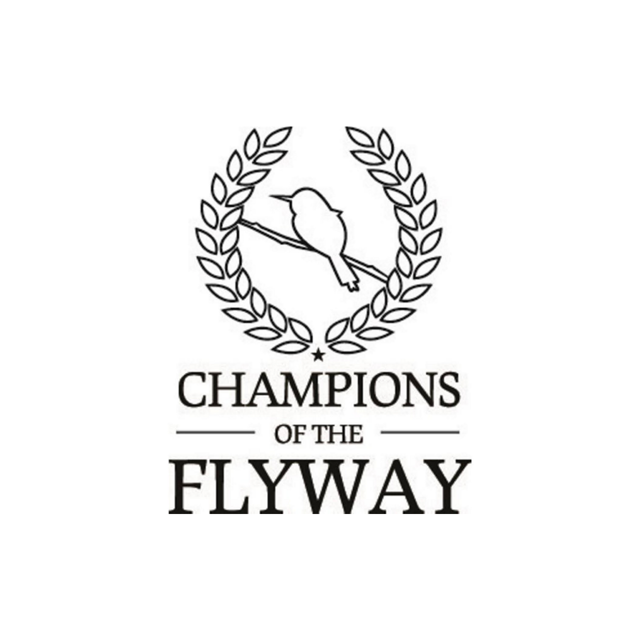 Logo for "Champions of the Flyway" featuring a stylized bird silhouette above the text.