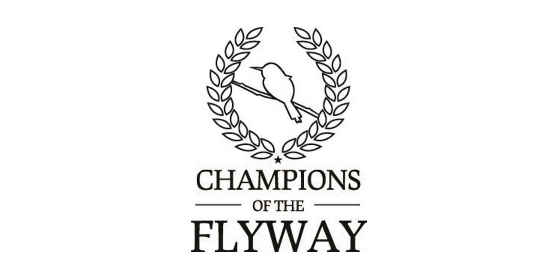 Logo for "Champions of the Flyway" featuring a stylized bird silhouette above the text.