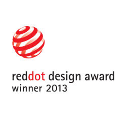 Red Dot Design Award winner 2013 logo with a red swirl icon and text indicating the award.