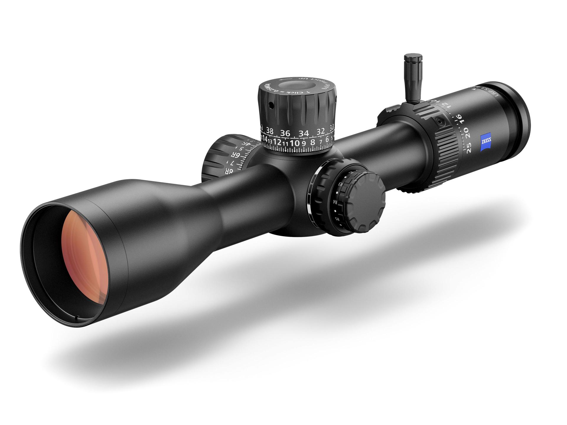 High-precision ZEISS riflescope with tactical turrets, magnification adjustment ring, and illuminated reticle control.