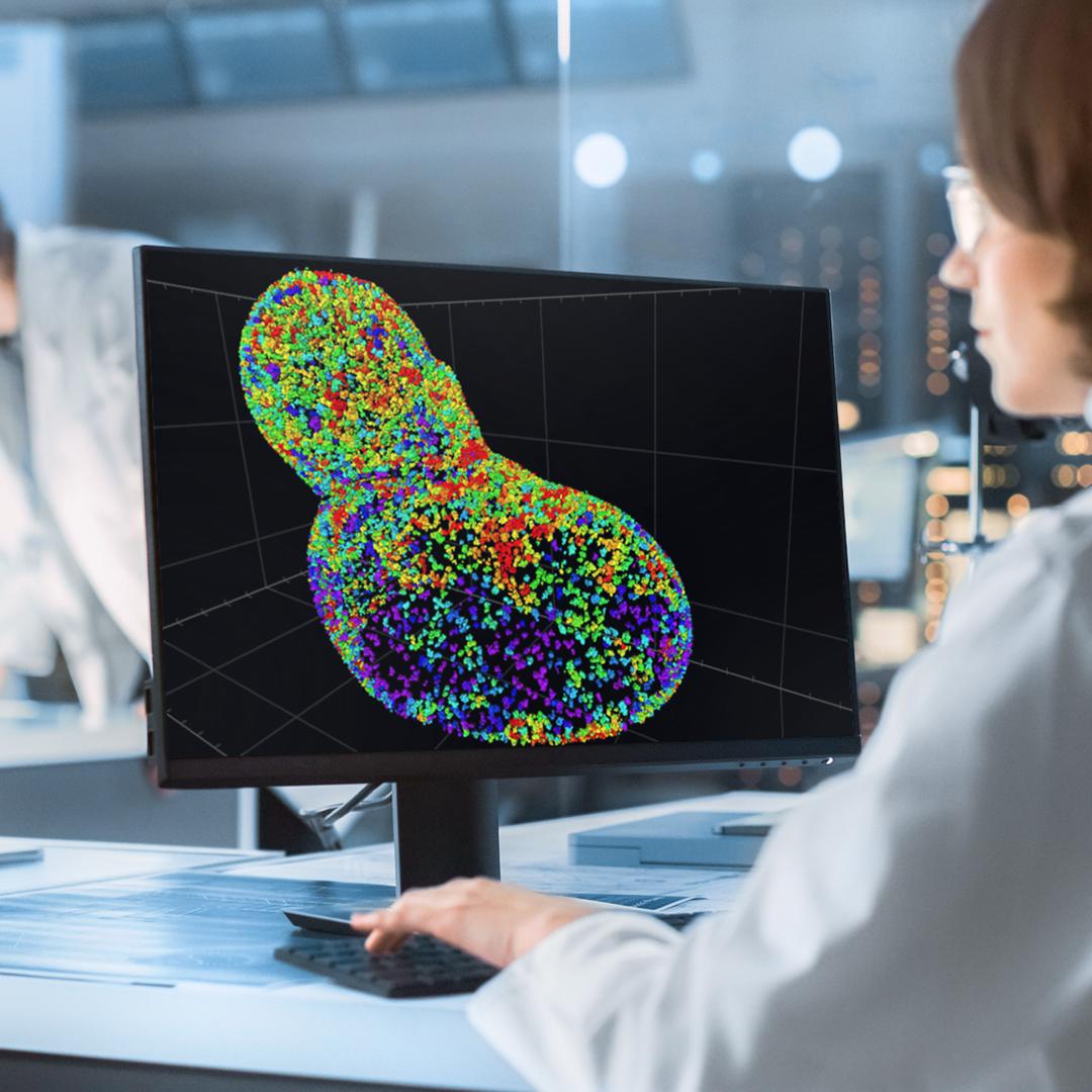 Woman doing data analysis with ZEISS arivis software