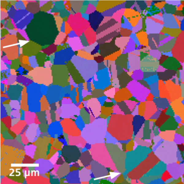 EBSD map of the microstructure in Euler contrast